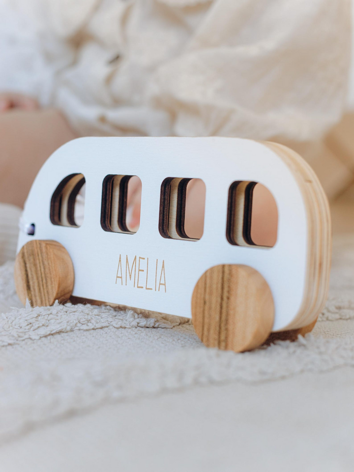 Personalized Wooden Bus First Birthday Gift for Baby or Toddler