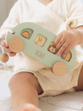 Personalized Wooden Bus First Birthday Gift for Baby or Toddler