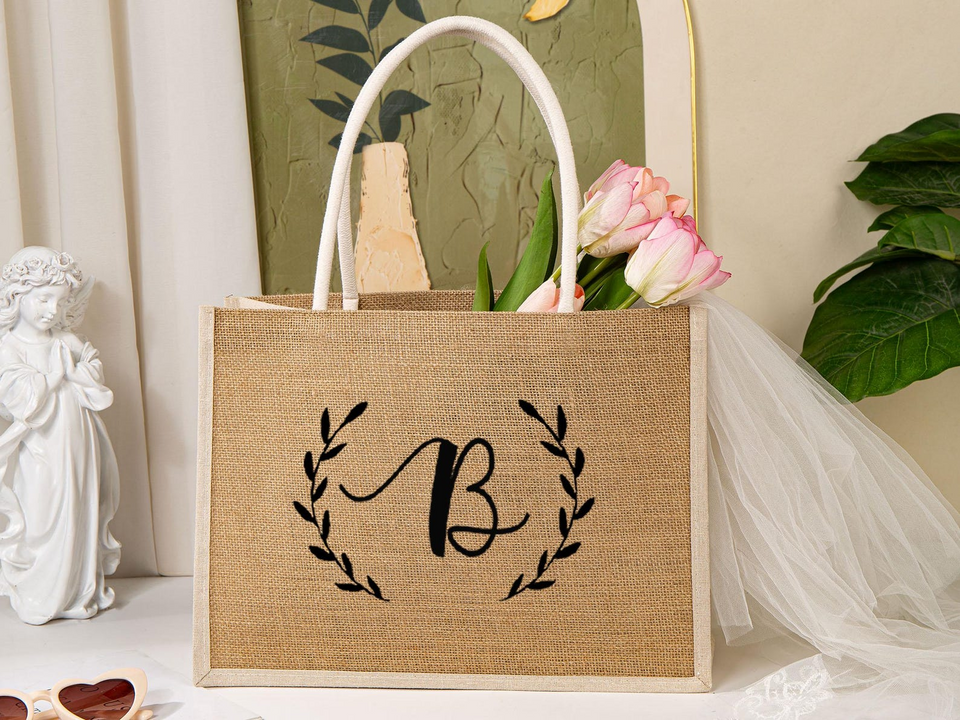 Personalized Bridesmaid Burlap Tote Bag with Name
