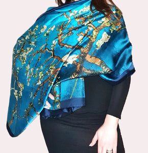 Luxury Silk Scarf, Van Gogh Almond Blossom Silk Scarf Lightweight, Personalised Gift For Her