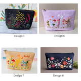 Personalized Hand Embroidered Linen Cosmetic Bag