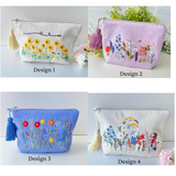 Personalized Hand Embroidered Linen Cosmetic Bag