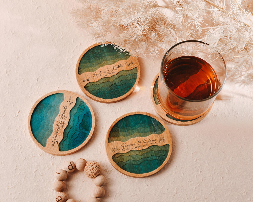 Personalized Wooden Coaster Set Custom Gift
