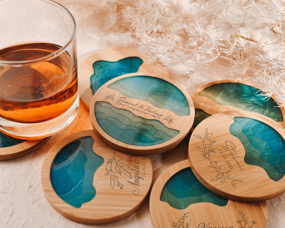Personalized Wooden Coaster Set Custom Gift