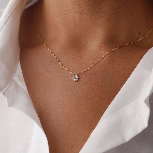 Dainty Diamond Flower Necklace Minimalist Jewelry