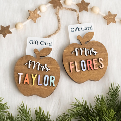 Personalized Teacher Ornament Gift Card Holder Christmas Apple Decor