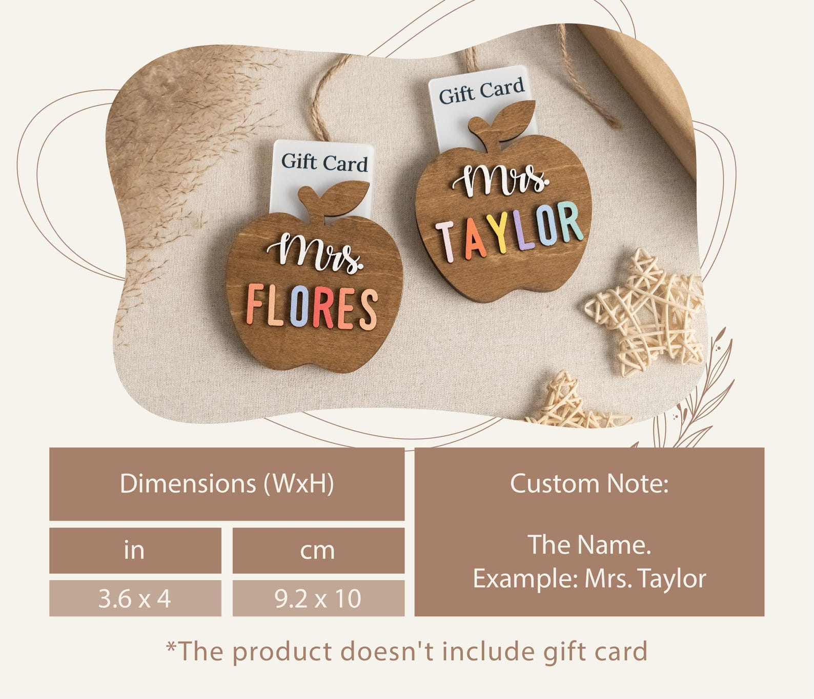 Personalized Teacher Ornament Gift Card Holder Christmas Apple Decor