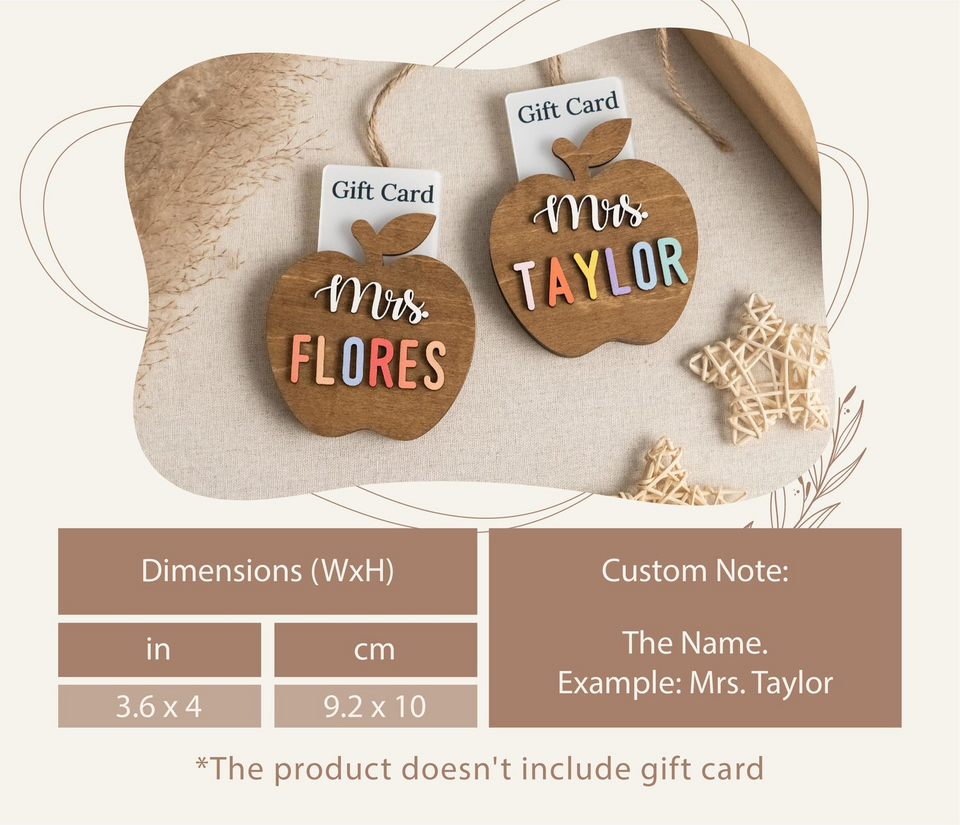 Personalized Teacher Ornament Gift Card Holder Christmas Apple Decor