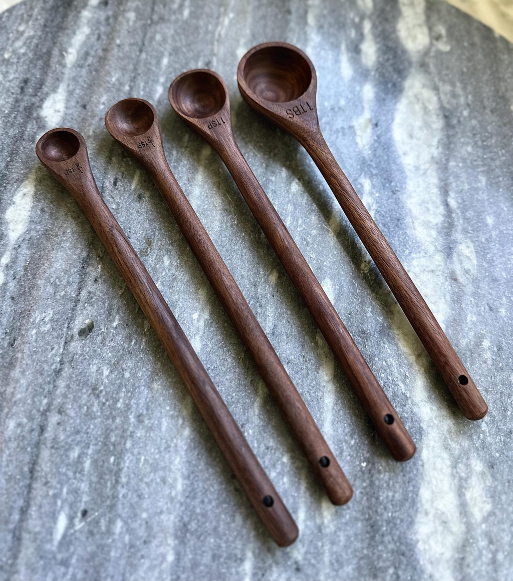 Handmade Walnut Wood Measuring Spoons Long Handle Set