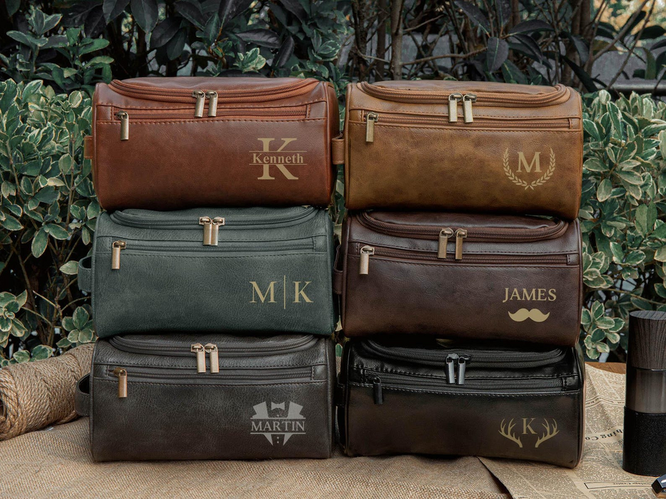 Custom Mens Leather Toiletry Bag Dopp Kit Gift