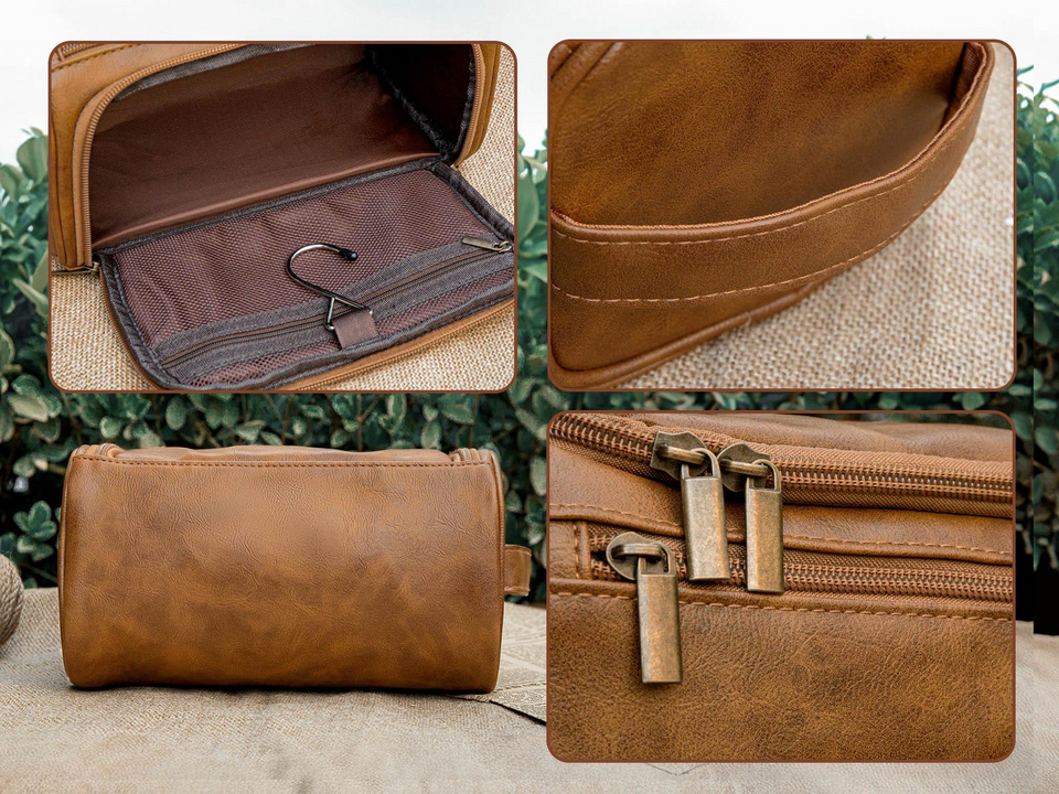 Custom Mens Leather Toiletry Bag Dopp Kit Gift