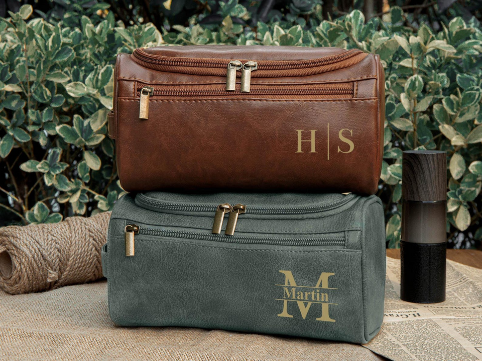 Custom Mens Leather Toiletry Bag Dopp Kit Gift