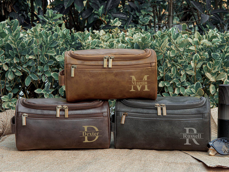 Custom Mens Leather Toiletry Bag Dopp Kit Gift