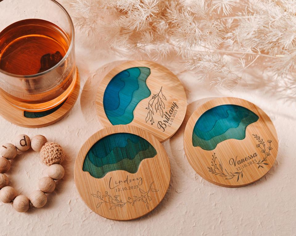 Personalized Wooden Coaster Set Custom Gift