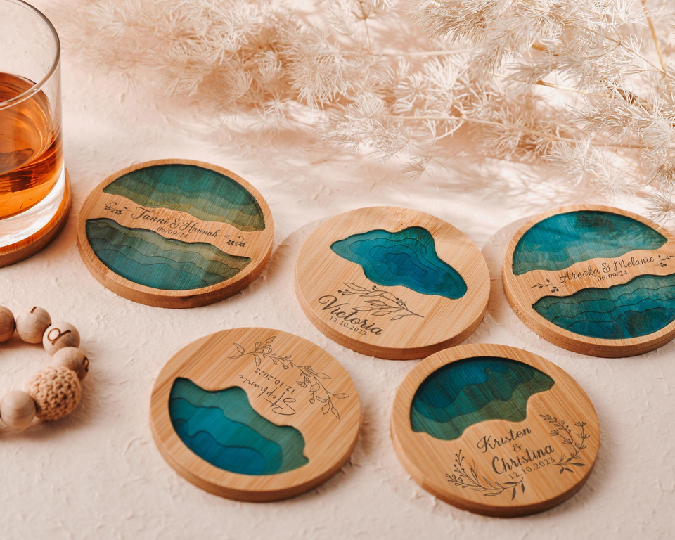 Personalized Wooden Coaster Set Custom Gift