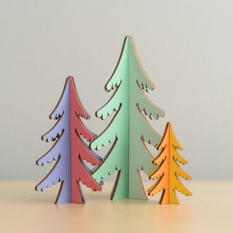 Colorful Wooden Christmas Trees Decor