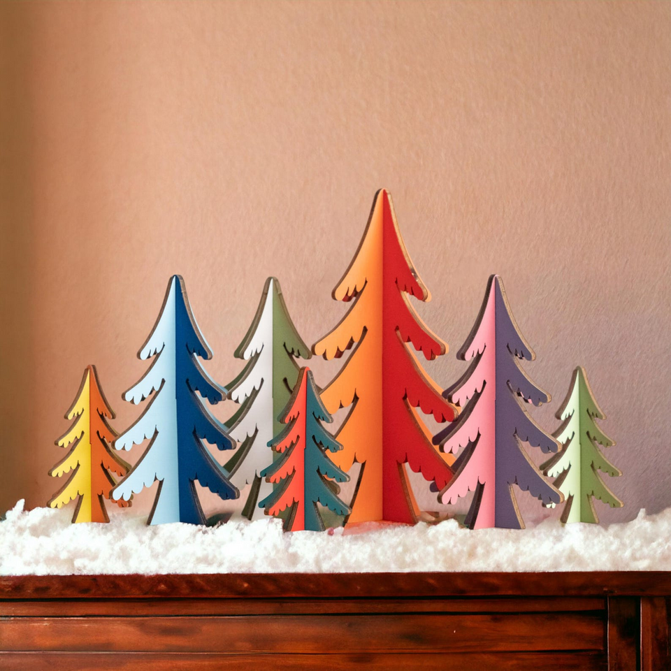 Colorful Wooden Christmas Trees Decor