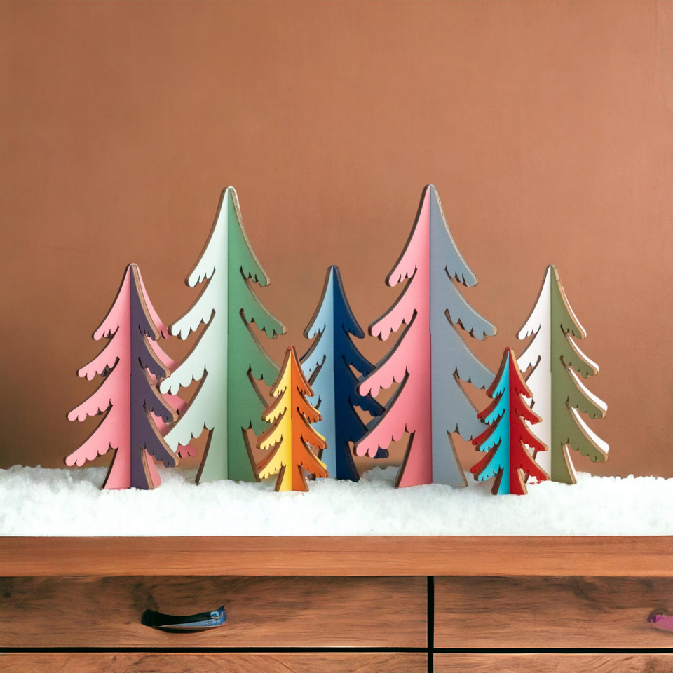 Colorful Wooden Christmas Trees Decor