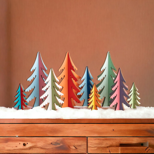 Colorful Wooden Christmas Trees Decor