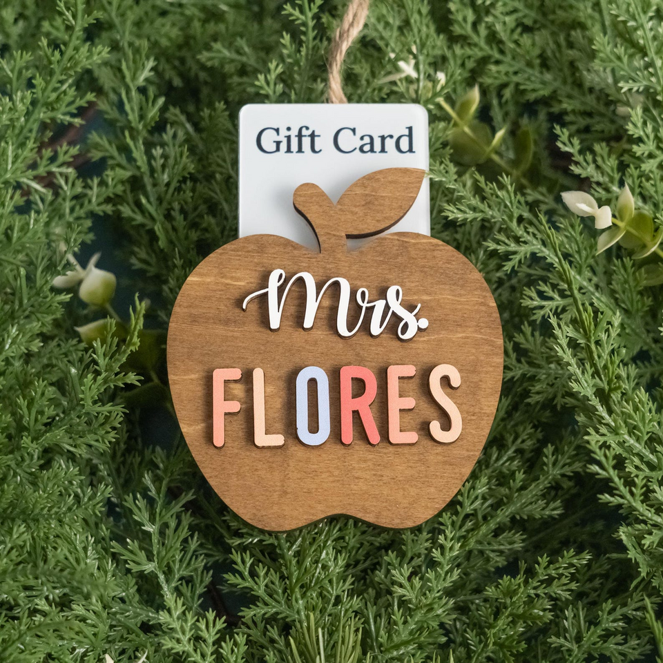 Personalized Teacher Ornament Gift Card Holder Christmas Apple Decor