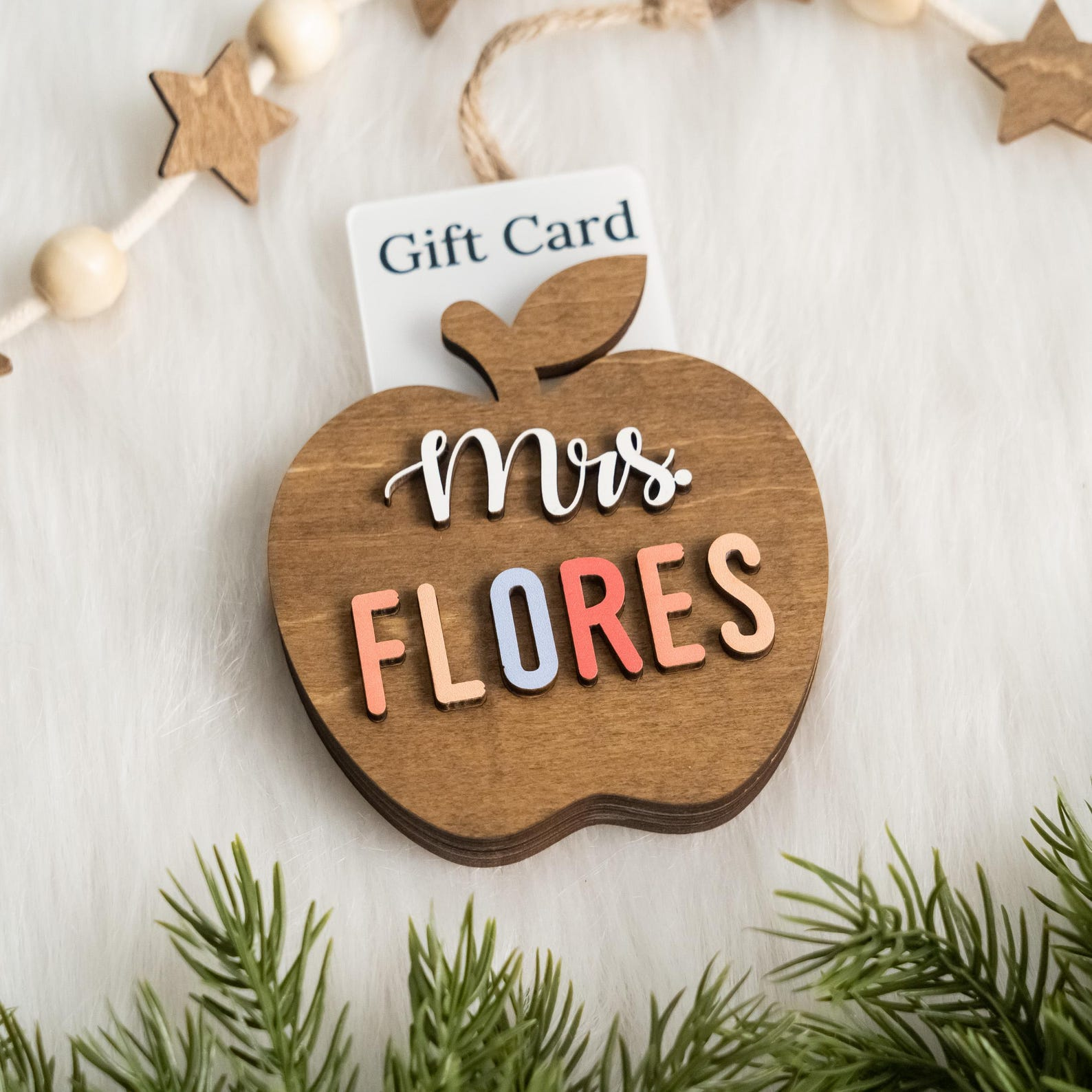 Personalized Teacher Ornament Gift Card Holder Christmas Apple Decor