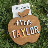 Personalized Teacher Ornament Gift Card Holder Christmas Apple Decor