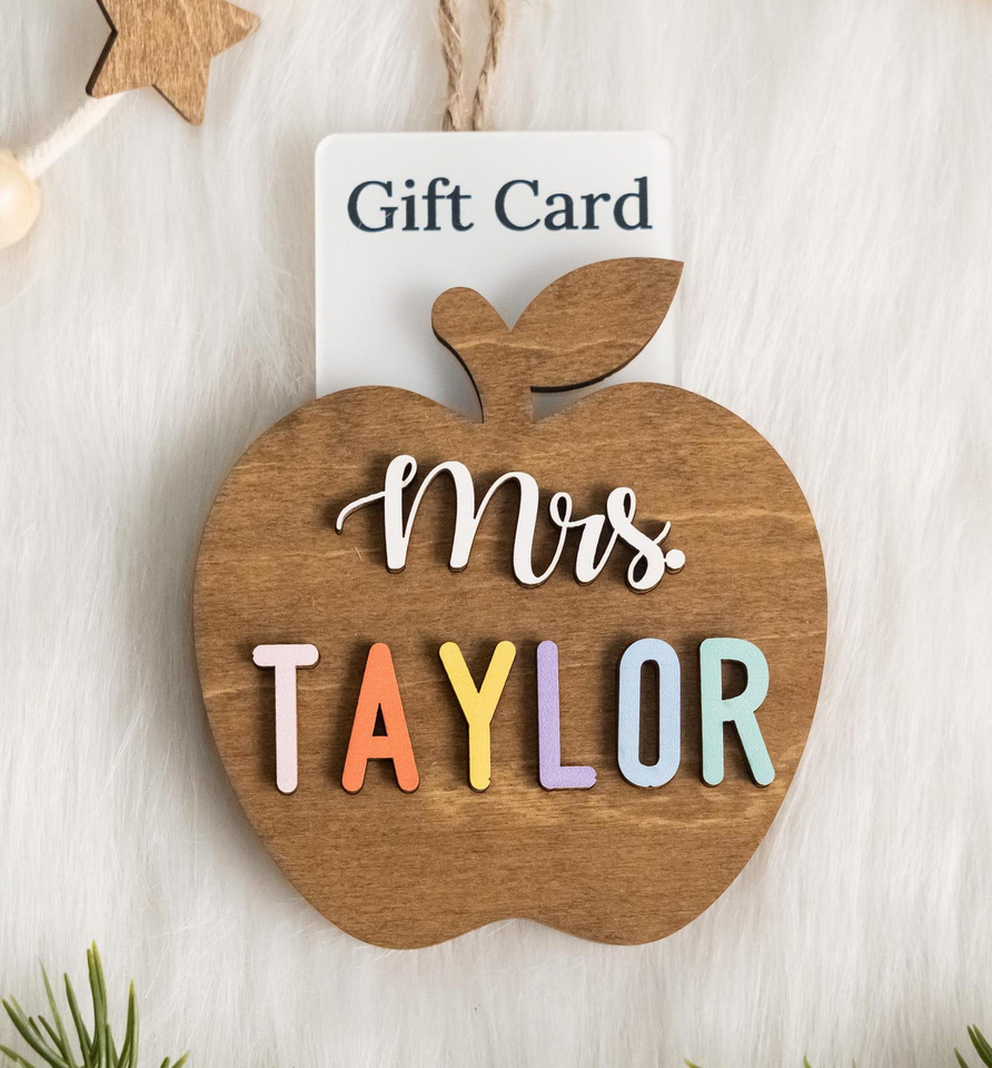 Personalized Teacher Ornament Gift Card Holder Christmas Apple Decor