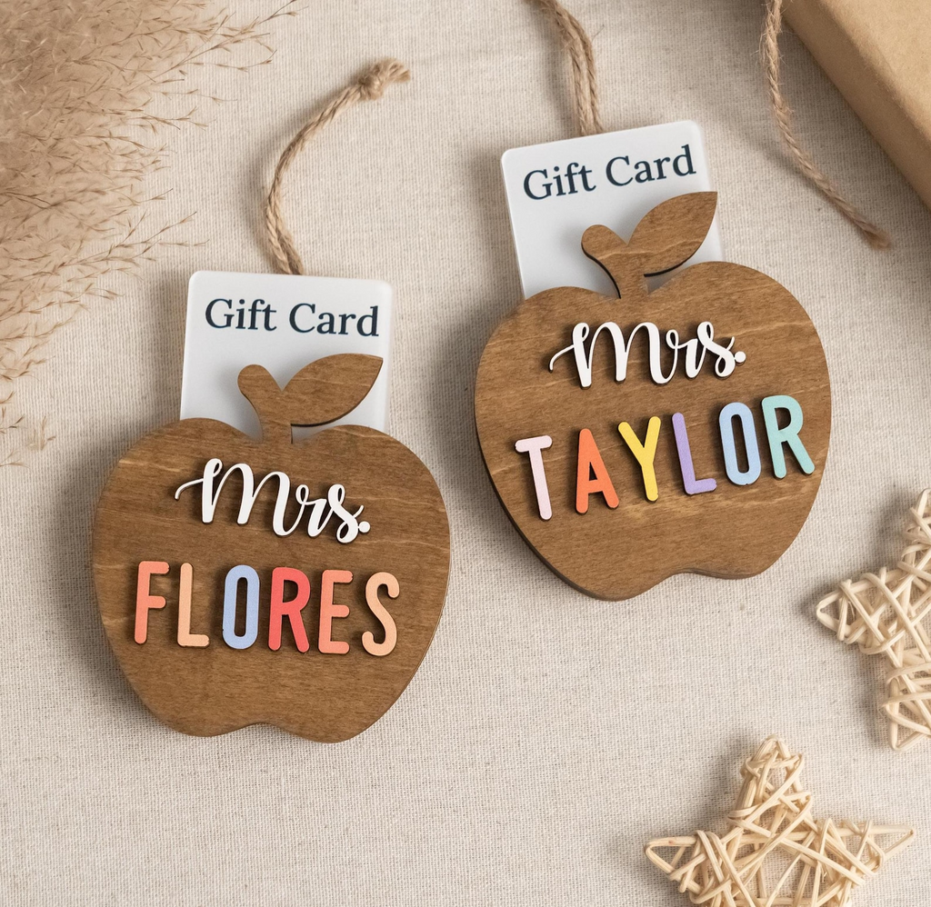 Personalized Teacher Ornament Gift Card Holder Christmas Apple Decor