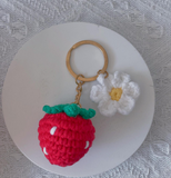 Crochet Strawberry and Cherry Flower Keychain Handmade Gift