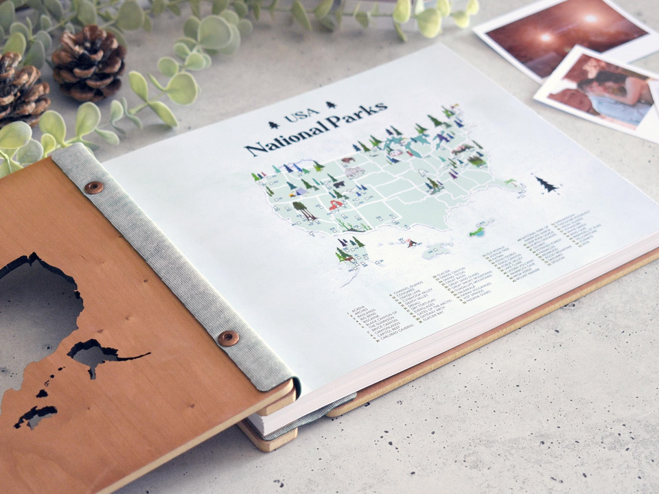 USA National Park Wooden Map Adventure Book