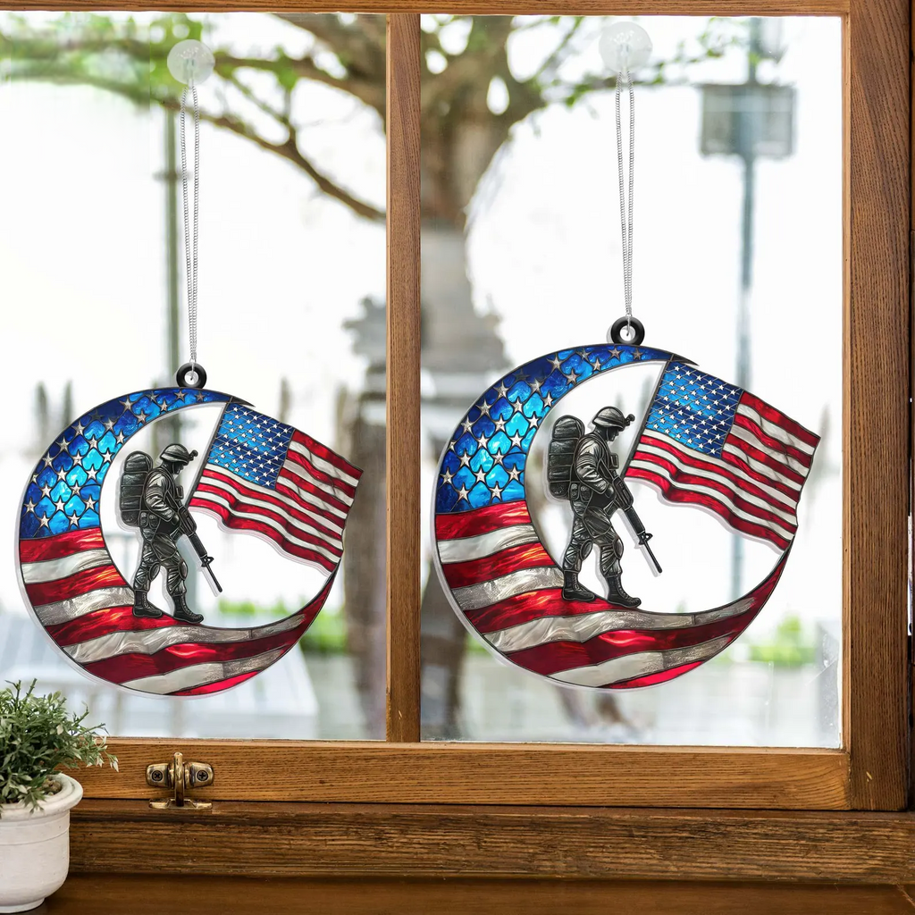American Military ACRYLIC Suncatcher, Veteran Gift, Military Gift Decor, Patriotic Ornament
