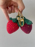 Crochet Strawberry and Cherry Flower Keychain Handmade Gift