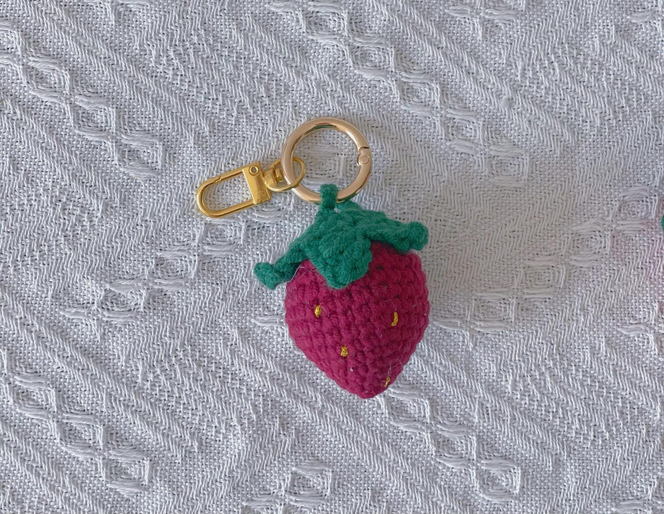 Crochet Strawberry and Cherry Flower Keychain Handmade Gift