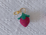 Crochet Strawberry and Cherry Flower Keychain Handmade Gift