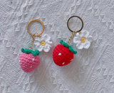Crochet Strawberry and Cherry Flower Keychain Handmade Gift