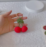 Crochet Strawberry and Cherry Flower Keychain Handmade Gift