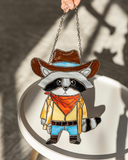 Cowboy Raccoon Stained Glass Suncatcher