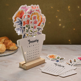 Floral 2026 Desk Calendar with Wooden Stand