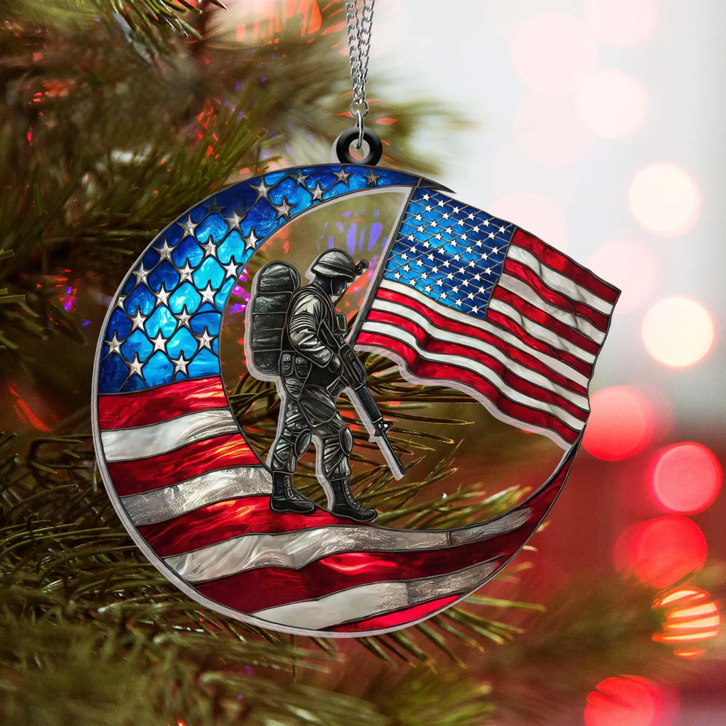 American Military ACRYLIC Suncatcher, Veteran Gift, Military Gift Decor, Patriotic Ornament