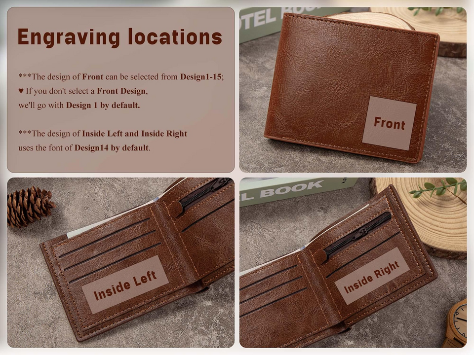 Custom Engraved Leather Wallet Personalized Gift for Him