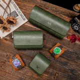 Personalized Green Leather Watch Box & Travel Roll