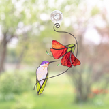 Hummingbird Stained Glass Suncatcher Flower Window Decor