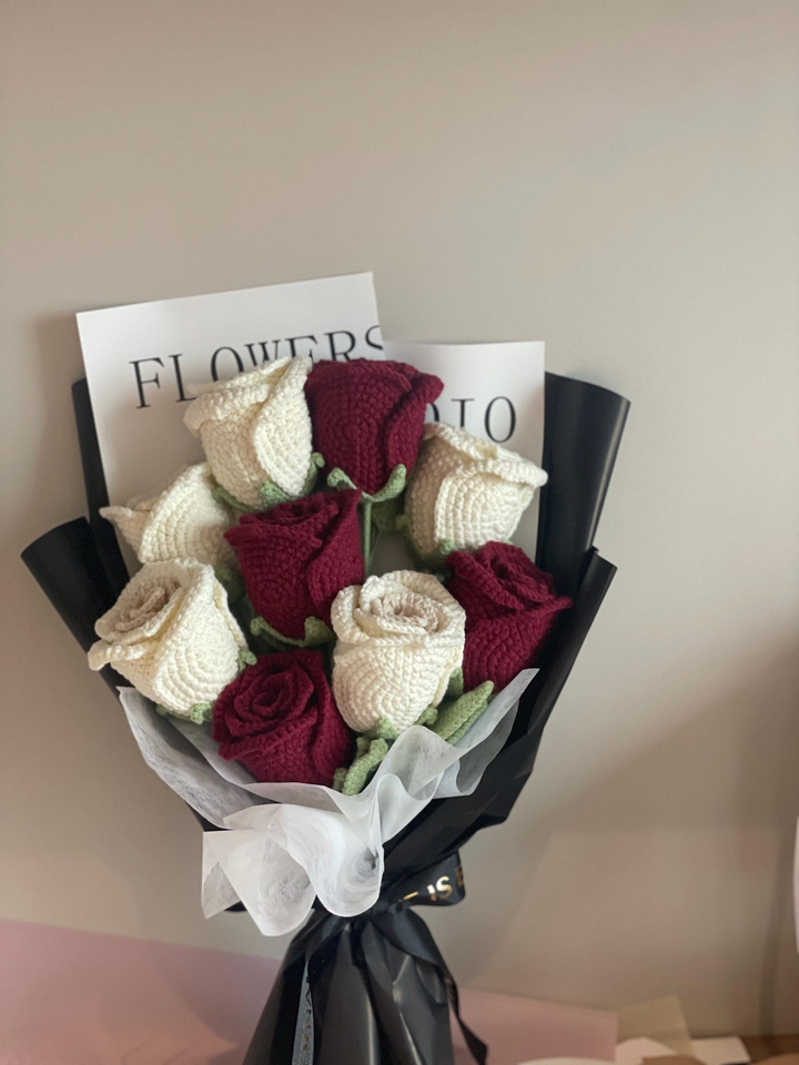 Handmade Crochet Rose Bouquet Knitted Flower Gift