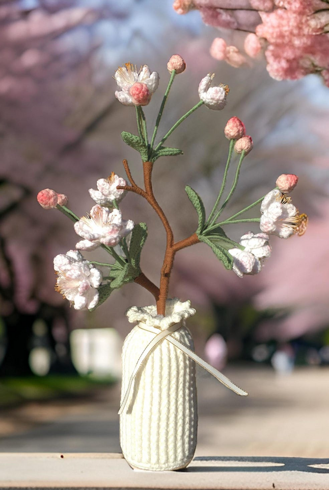 Handmade Crochet Begonia Flower Arrangement in Yarn Vase