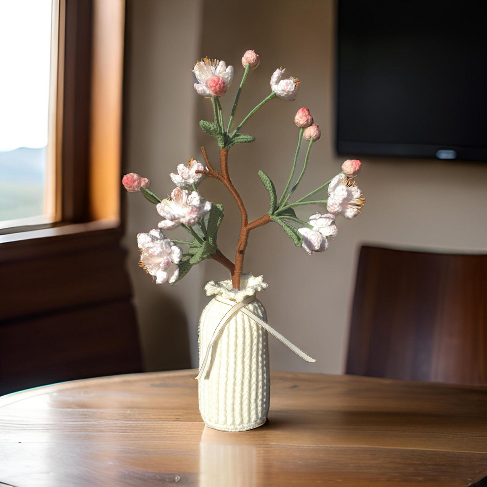 Handmade Crochet Begonia Flower Arrangement in Yarn Vase