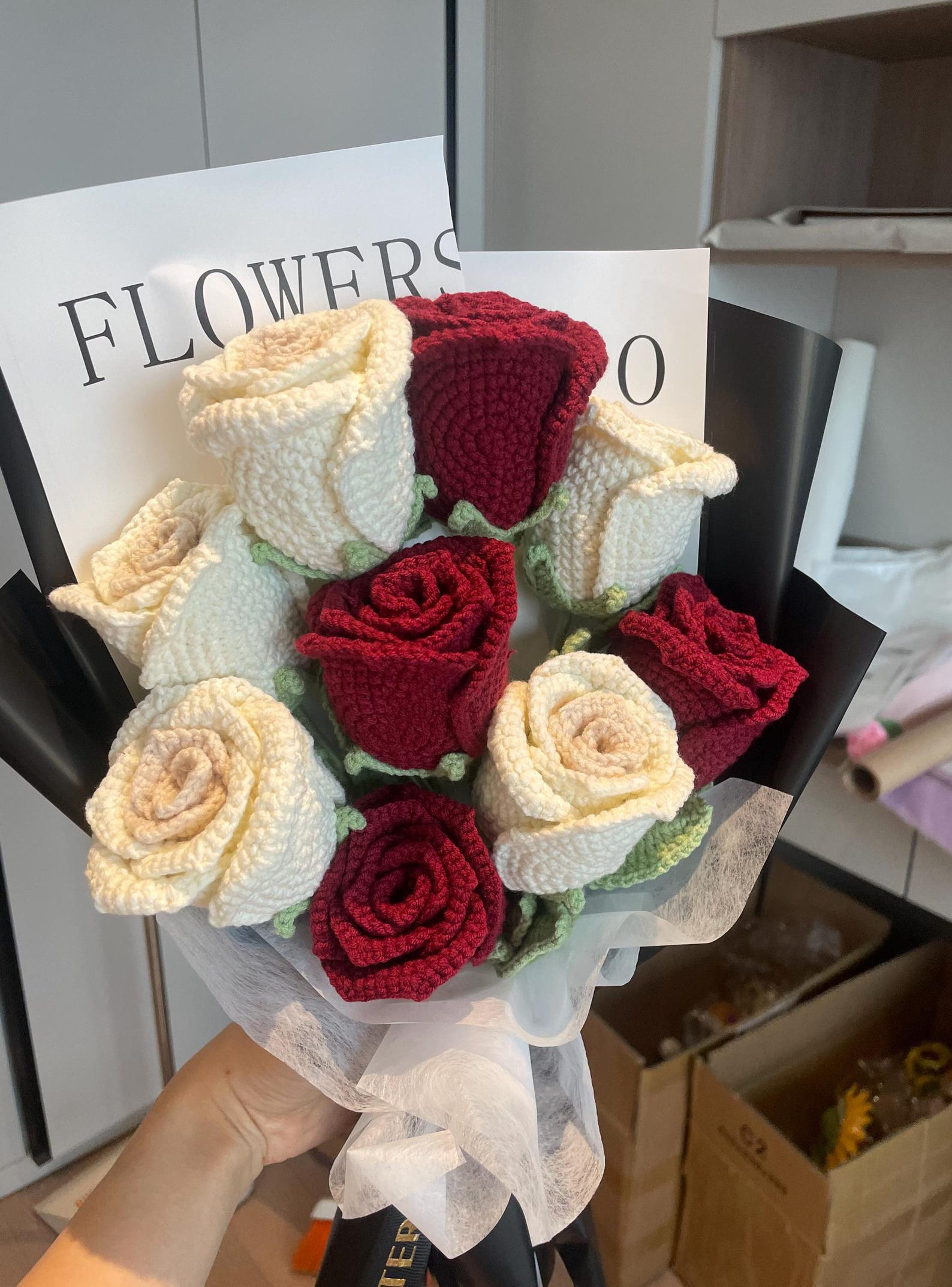 Handmade Crochet Rose Bouquet Knitted Flower Gift