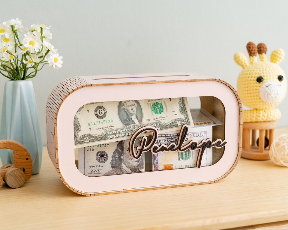 Wooden Piggy Bank for Kids Baby and Toddler Gifts