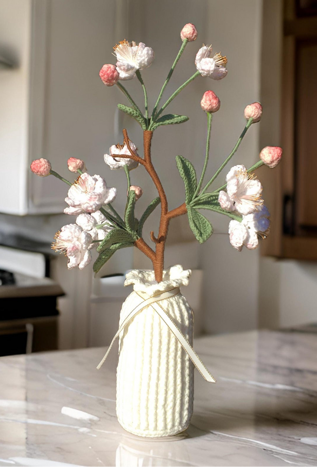 Handmade Crochet Begonia Flower Arrangement in Yarn Vase