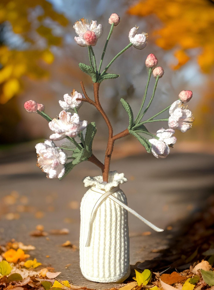Handmade Crochet Begonia Flower Arrangement in Yarn Vase