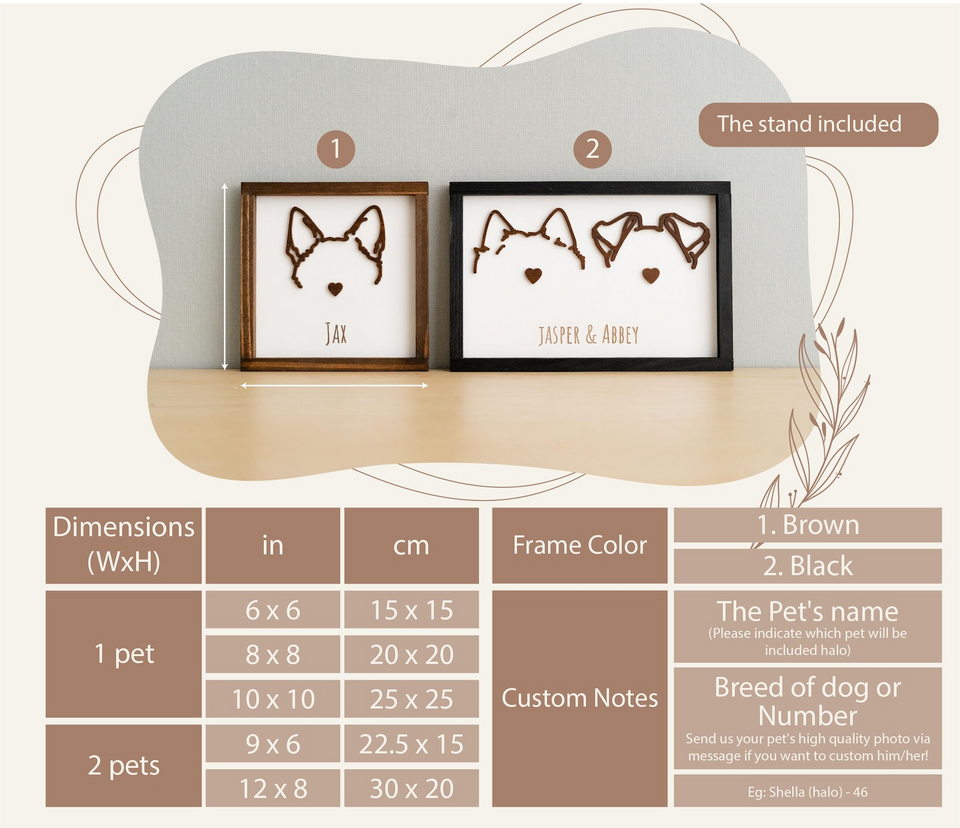 Custom Dog Ear Portrait Sign Personalized Pet Loss Gift